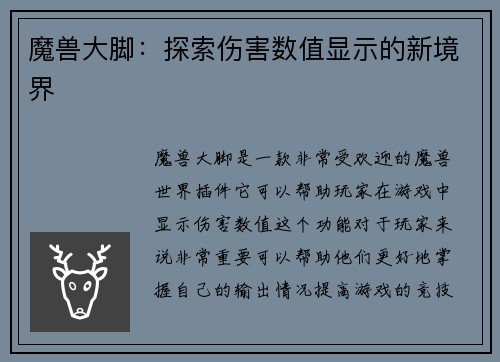 魔兽大脚：探索伤害数值显示的新境界